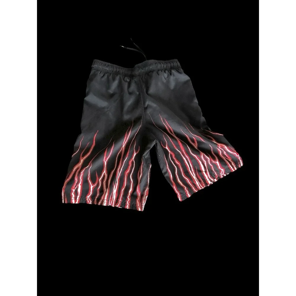 Y2K 90's Nike Flame‎ Lightning Shorts Size Youth Medium Black Trunks Rare